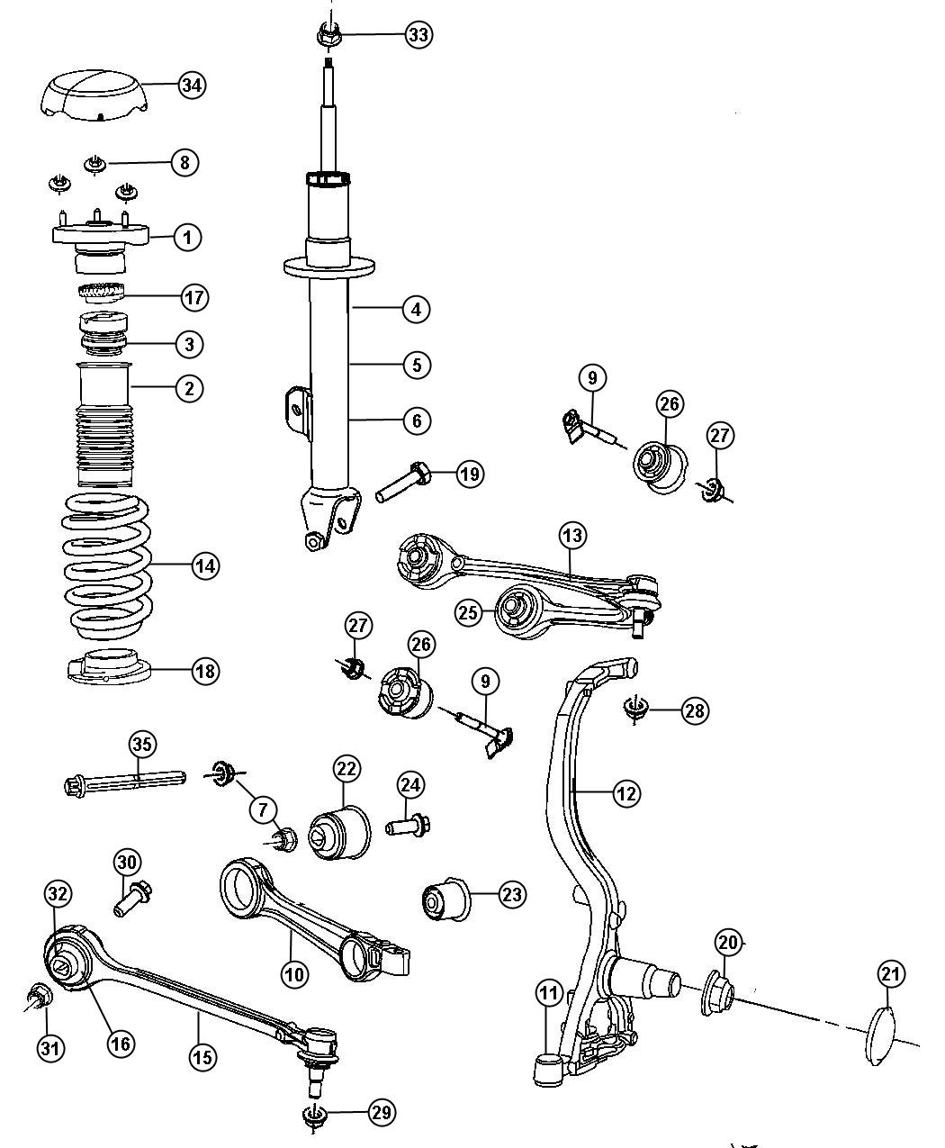 Diagram Suspension, Front [RWD]. for your 2016 Dodge Dart   