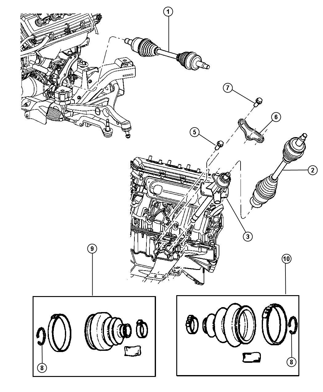 Diagram Shafts, Front Axle, AWD. for your 2002 Dodge Grand Caravan   