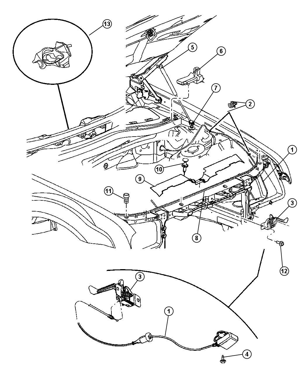 Diagram Hood Release and Latch. for your 2009 Dodge Charger   