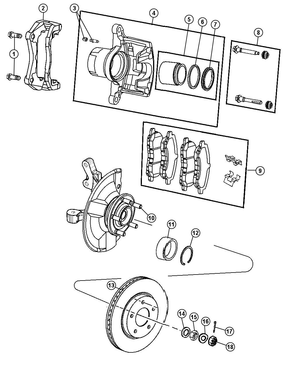 Diagram Brakes, Front. for your Jeep Compass  