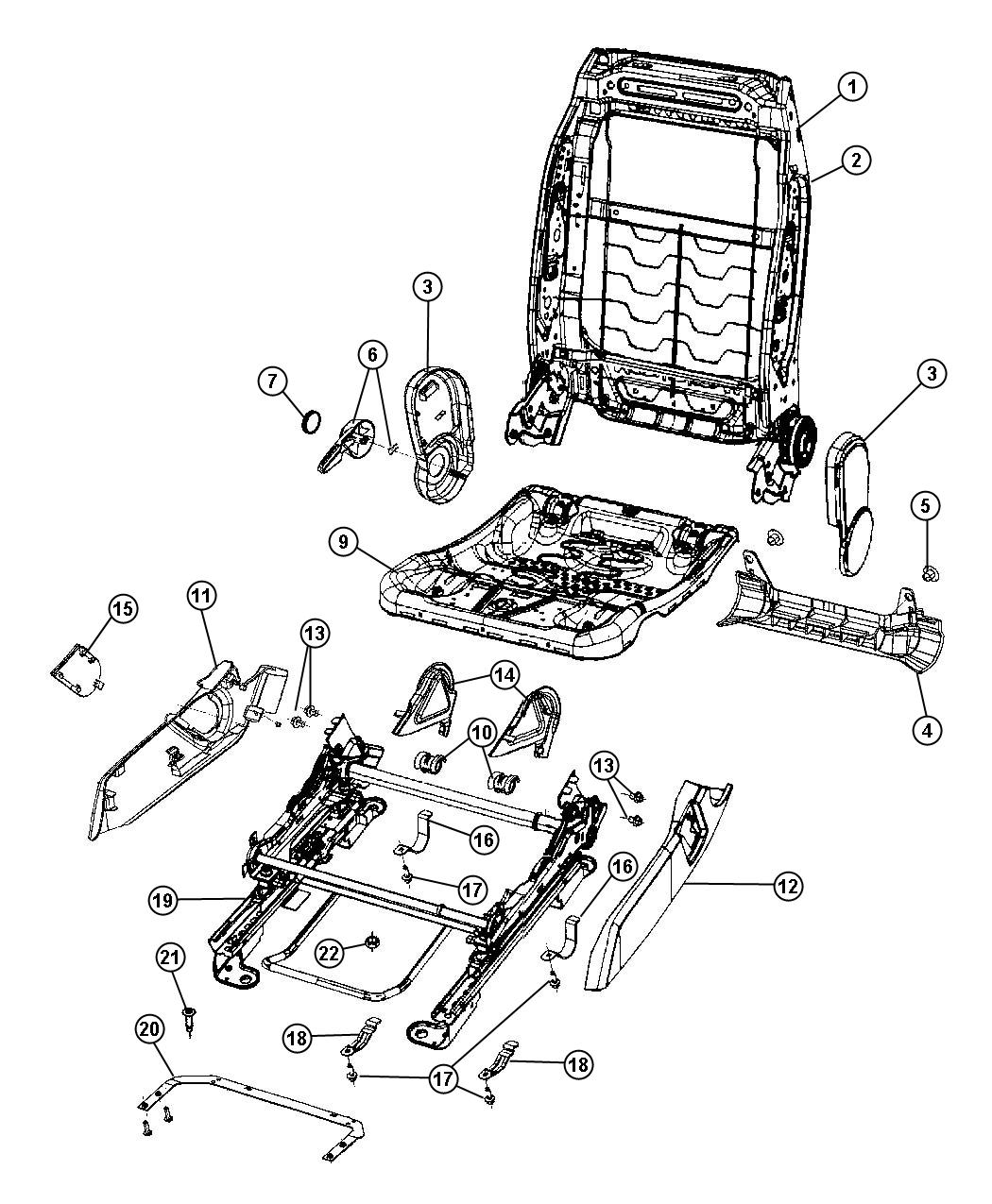 Adjusters , Recliners and Shields - Passenger Seat - Manual. Diagram