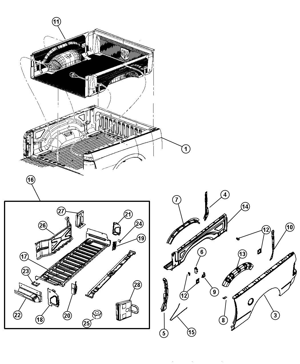 Diagram Pick-up Box. for your 1999 Dodge Ram 1500   