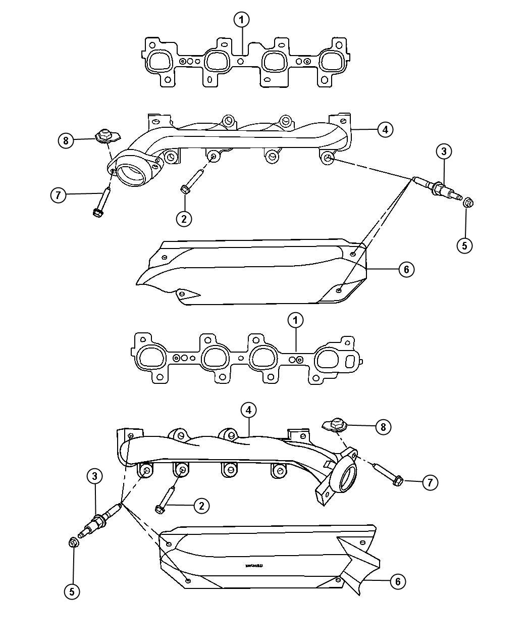 Diagram Exhaust Manifolds And Heat Shields 4.7L [4.7L V8 Engine]. for your 2003 Chrysler 300  M 