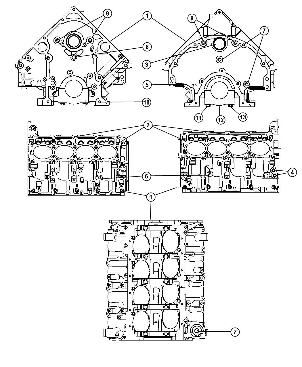 Diagram Engine Cylinder Block And Hardware 5.7L [5.7L Hemi VCT MDS Engine]. for your 2000 Chrysler 300  M 