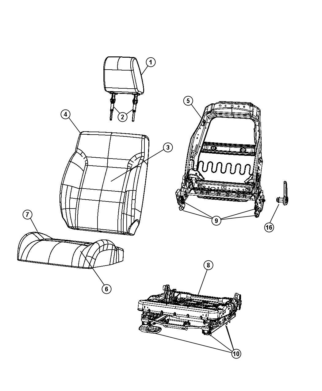 Diagram Front Seat - Bucket -Trim Code [AL]. for your 2000 Chrysler 300  M 