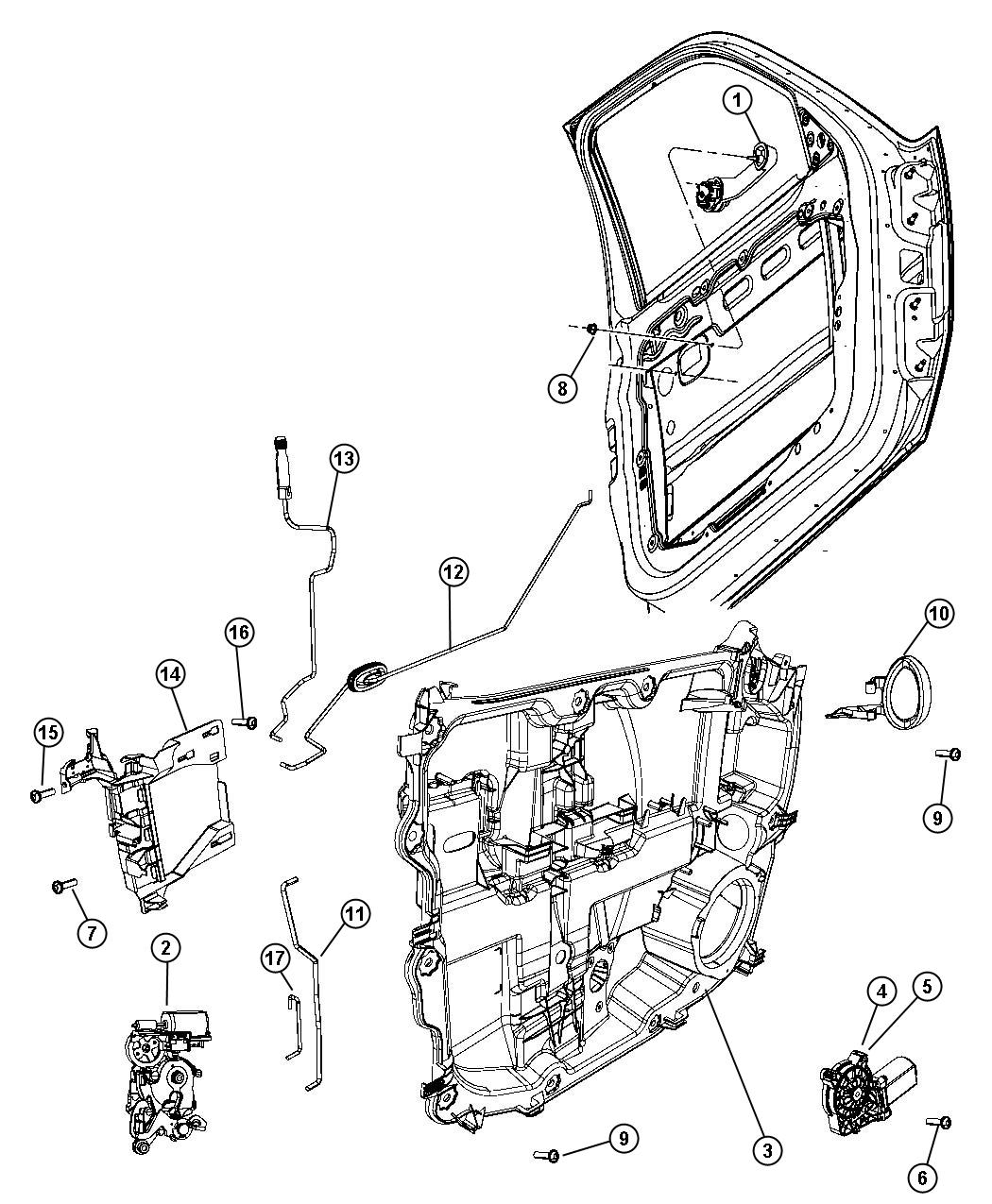 Diagram Door, Front, Lock and Controls. for your 2004 Jeep Wrangler   