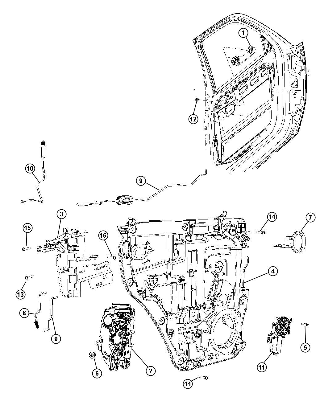 Diagram Rear Door, Hardware Components. for your 2004 Jeep Wrangler   