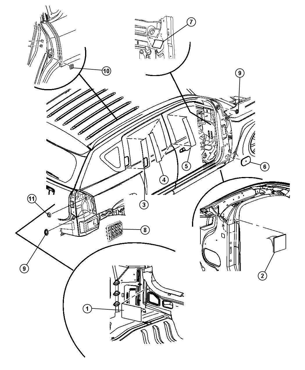 Diagram Body Plugs and Exhauster. for your Jeep