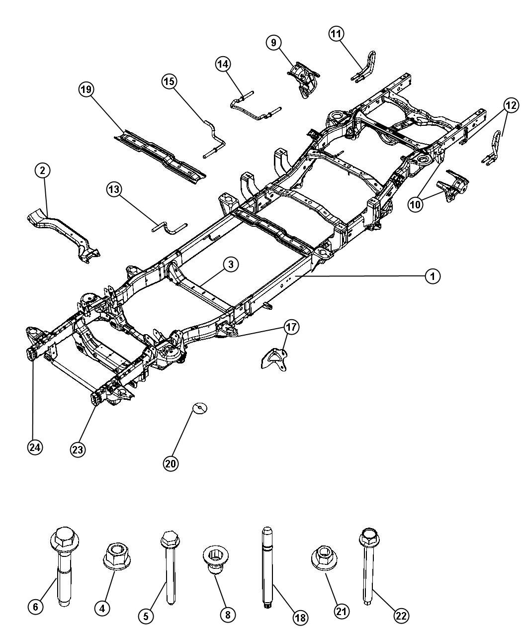 Diagram Frame, Complete, 140.5 Inch Wheel Base. for your 2021 Ram 1500   