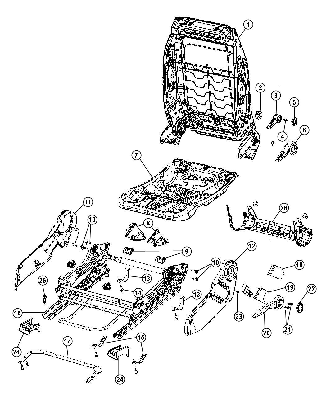 Adjusters , Recliners and Shields - Driver Seat - LHD. Diagram