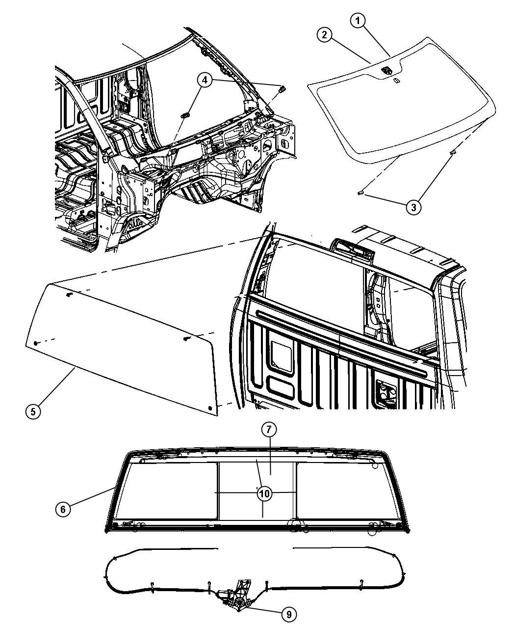 Windshield and Back Glass. Diagram