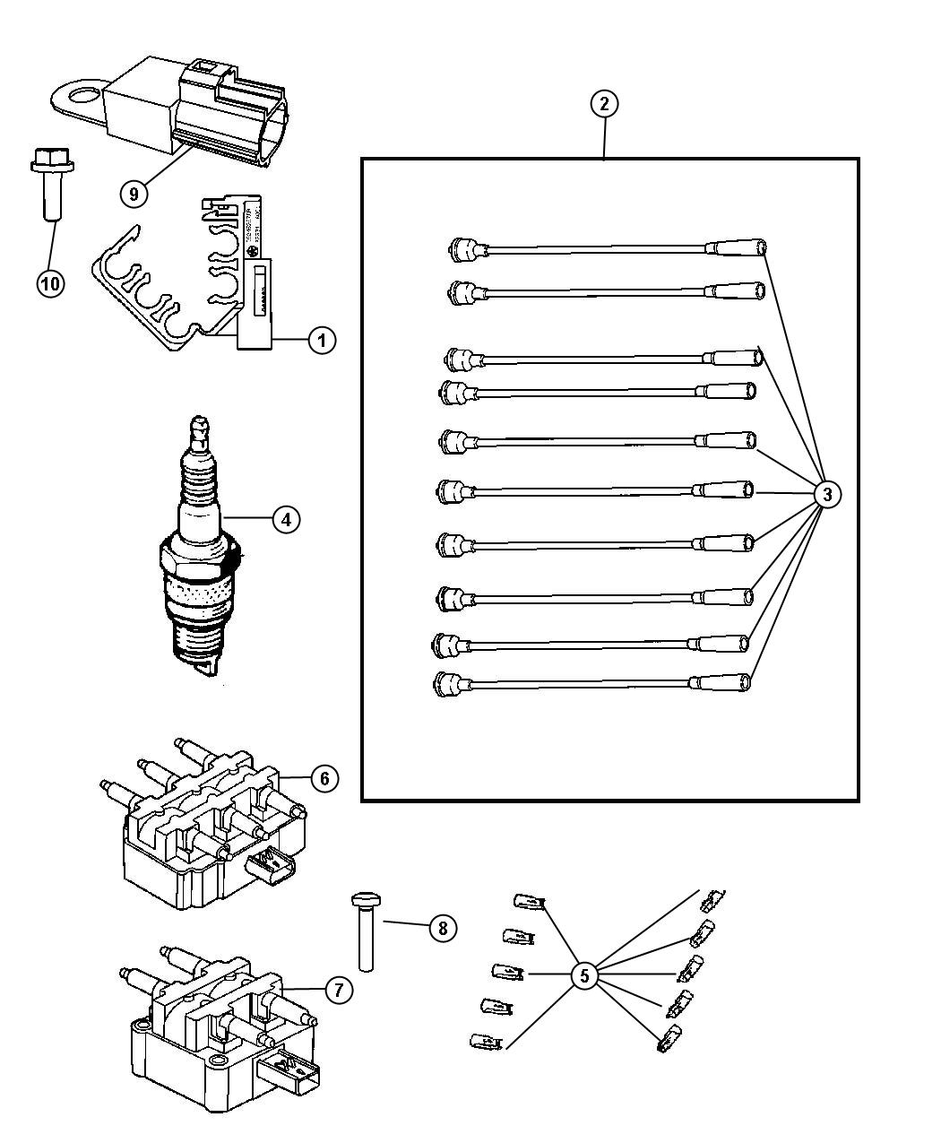 Spark Plugs, Ignition Wires, Ignition Coil. Diagram