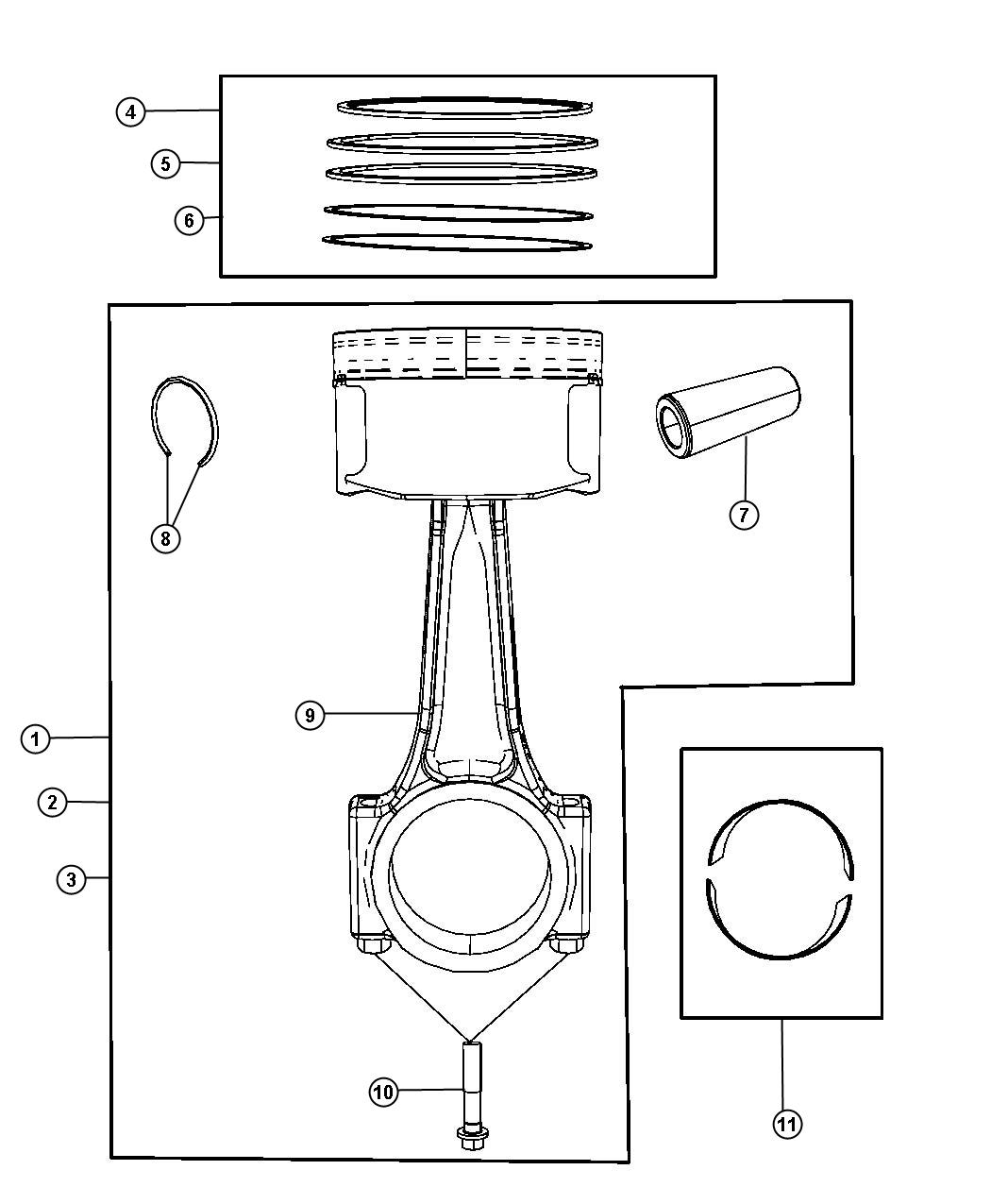 Pistons, Piston Rings, Connecting Rods And Connecting Rod bearings 8.4L [8.4L V10 SFI Engine]. Diagram