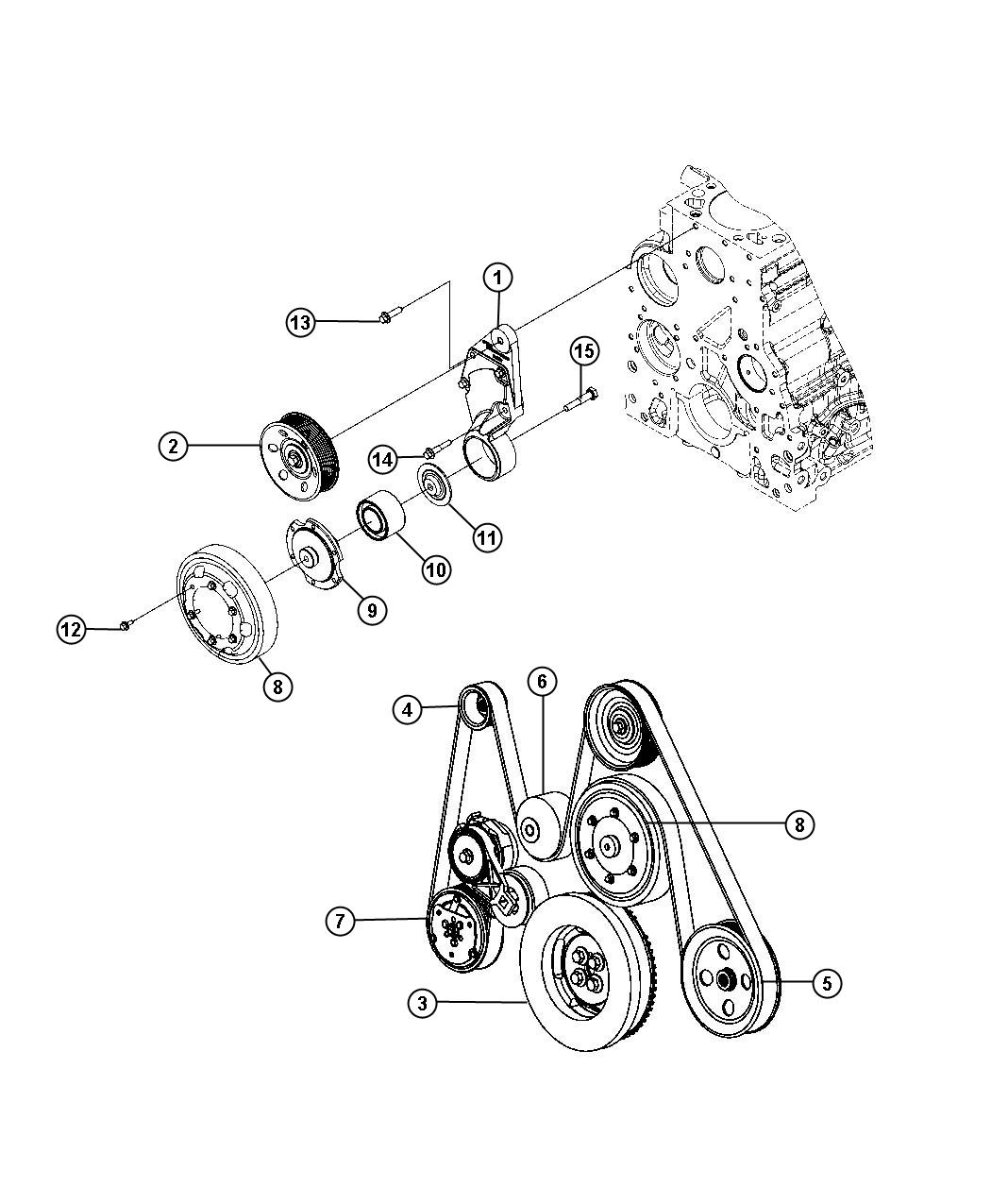 Diagram Pulley and Related Parts. for your 2009 Dodge Ram 3500  SLT QUAD CAB 