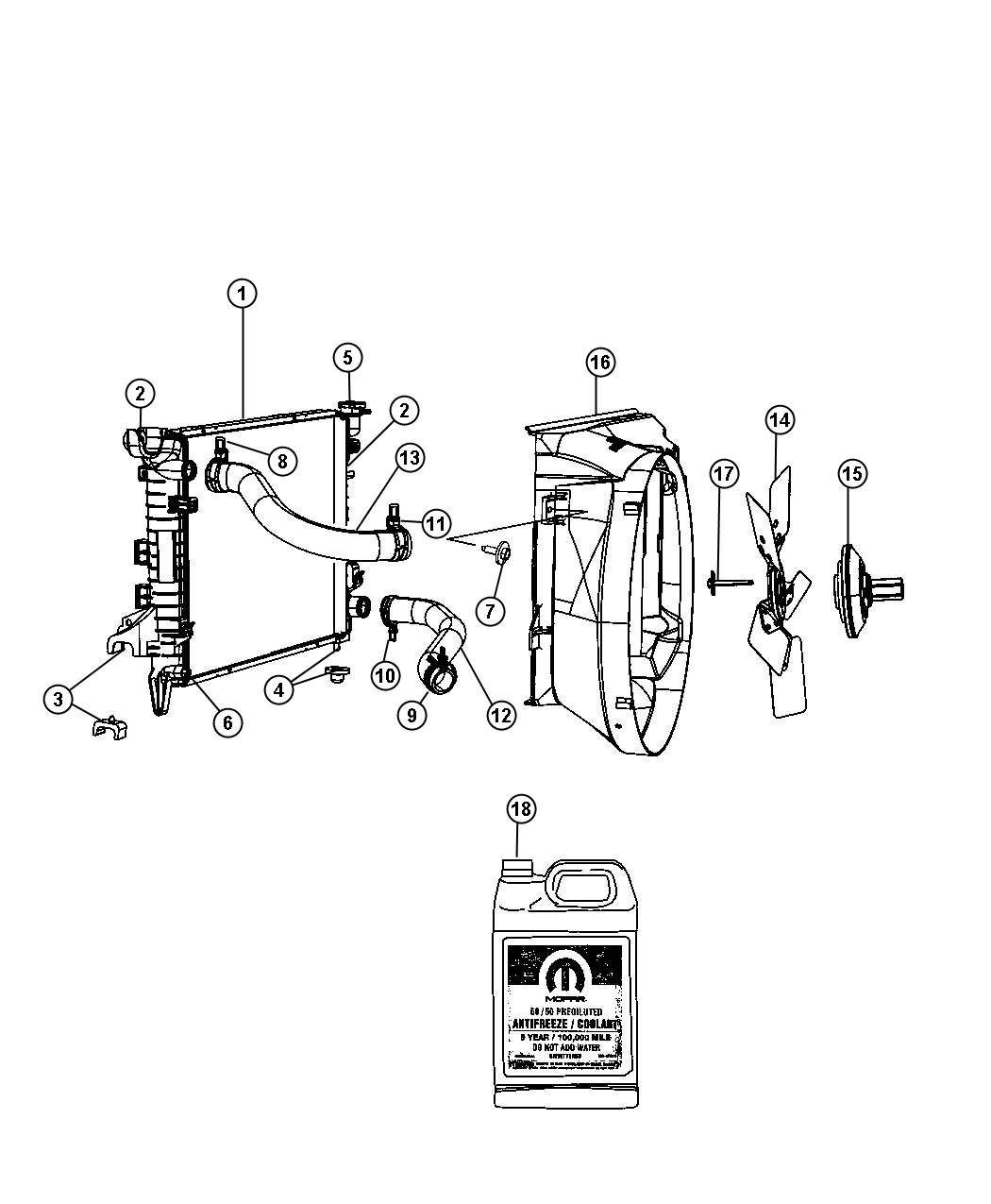 Radiator and Related Parts. Diagram