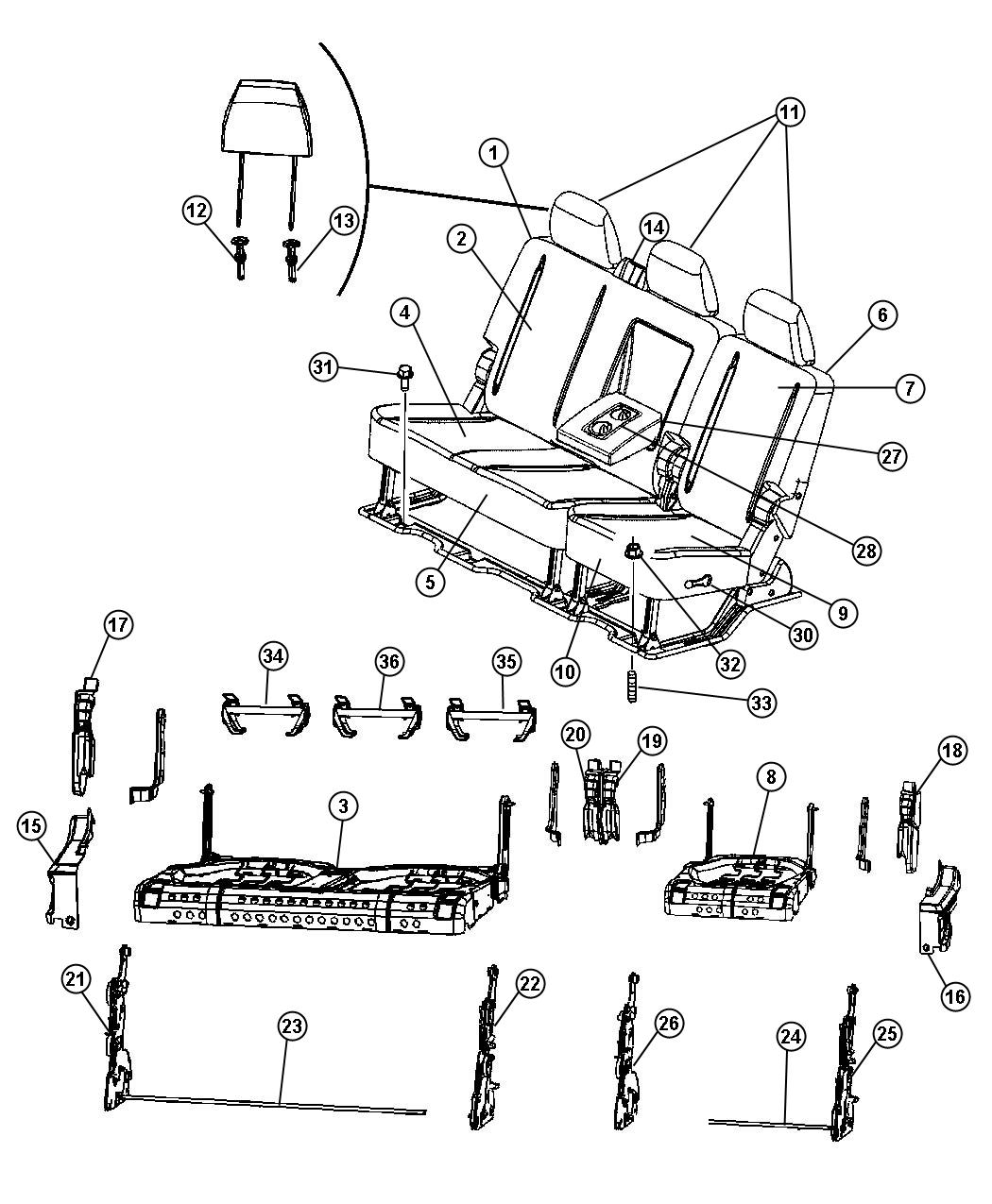 Diagram Rear Seat - Split Seat - Trim Code [VL] [GJ]. for your 2013 Dodge