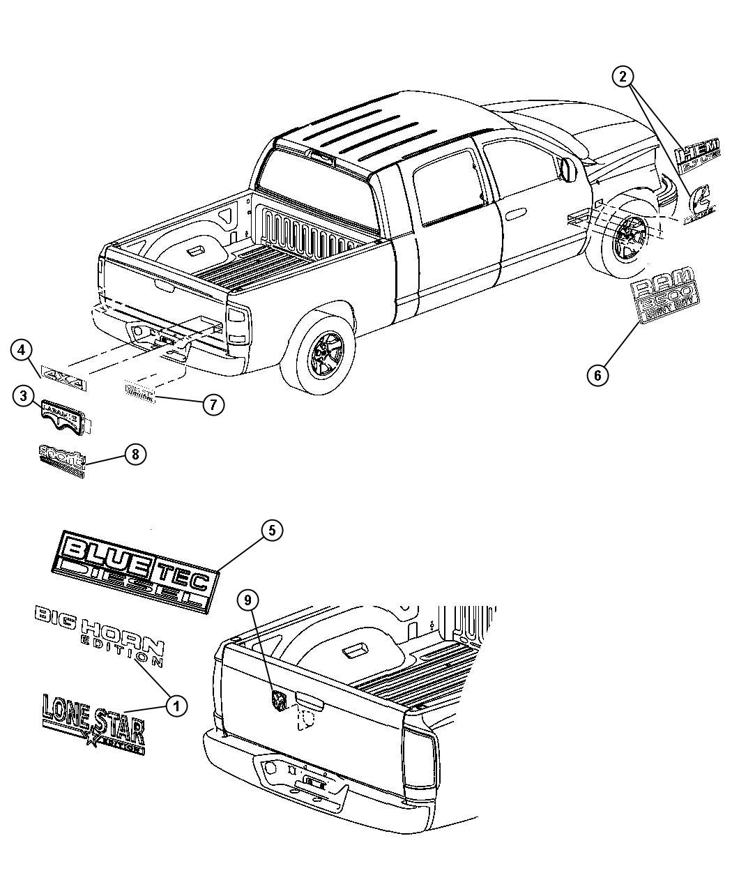 Diagram Nameplates, Emblems and Medallions. for your Dodge