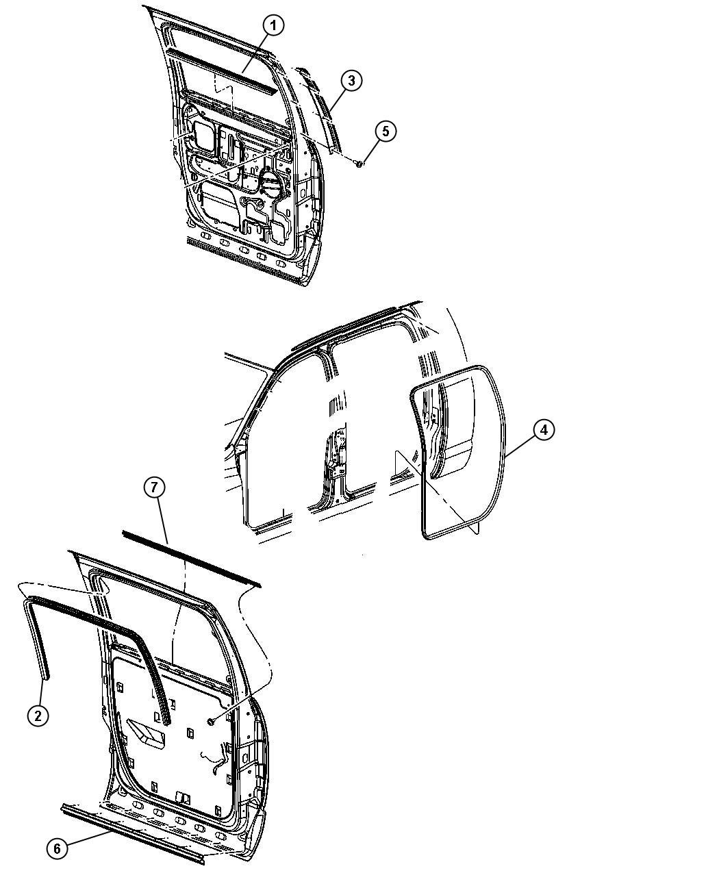 Diagram Weatherstrips, Rear Door, Mega Cab. for your Dodge