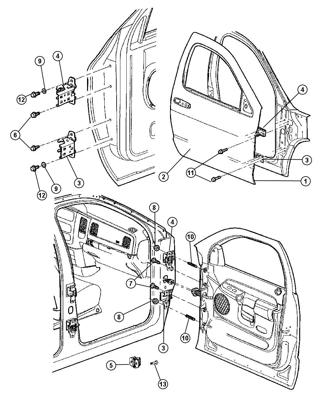 Diagram Front Door, Shell and Hinges. for your Dodge Ram 5500  