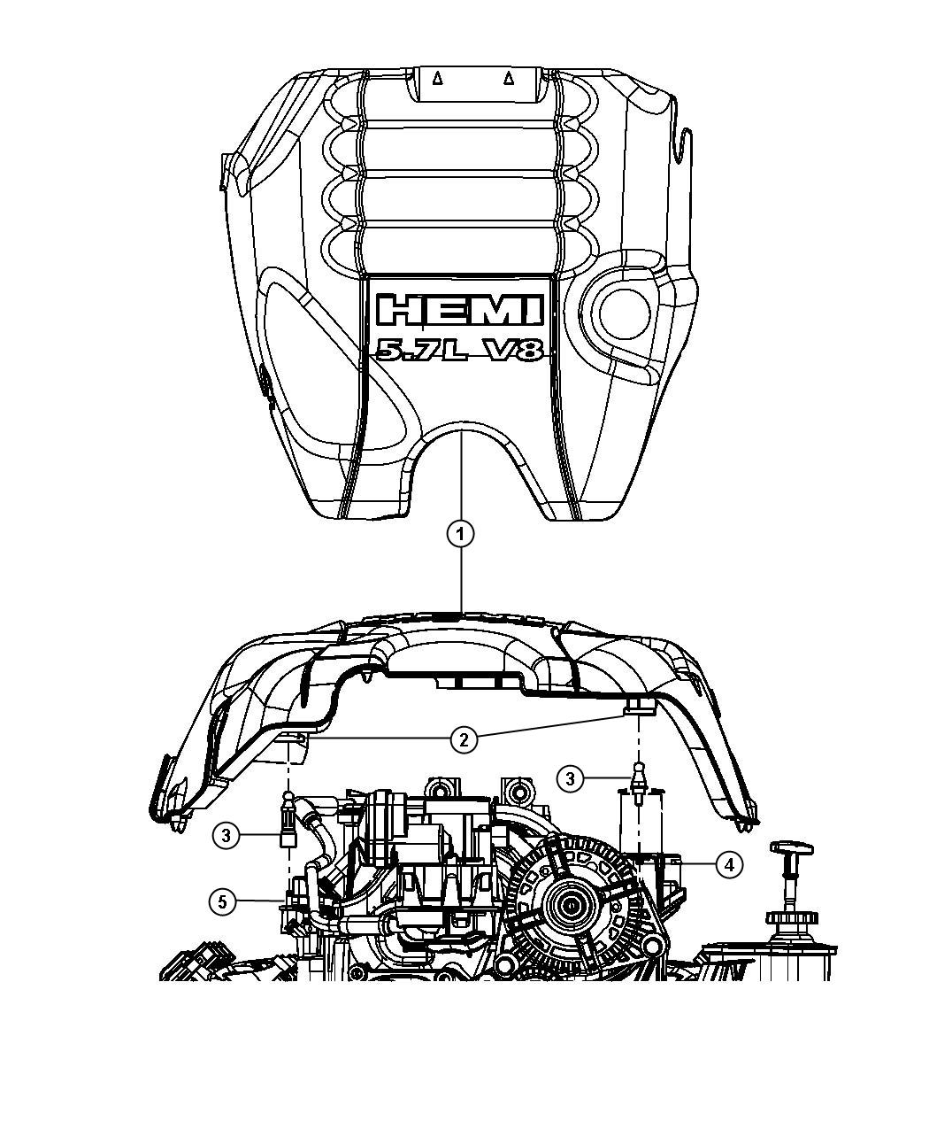Diagram Engine Cover And Related Parts 5.7L [5.7L Hemi VCT MDS Engine]. for your 2009 Jeep Grand Cherokee   