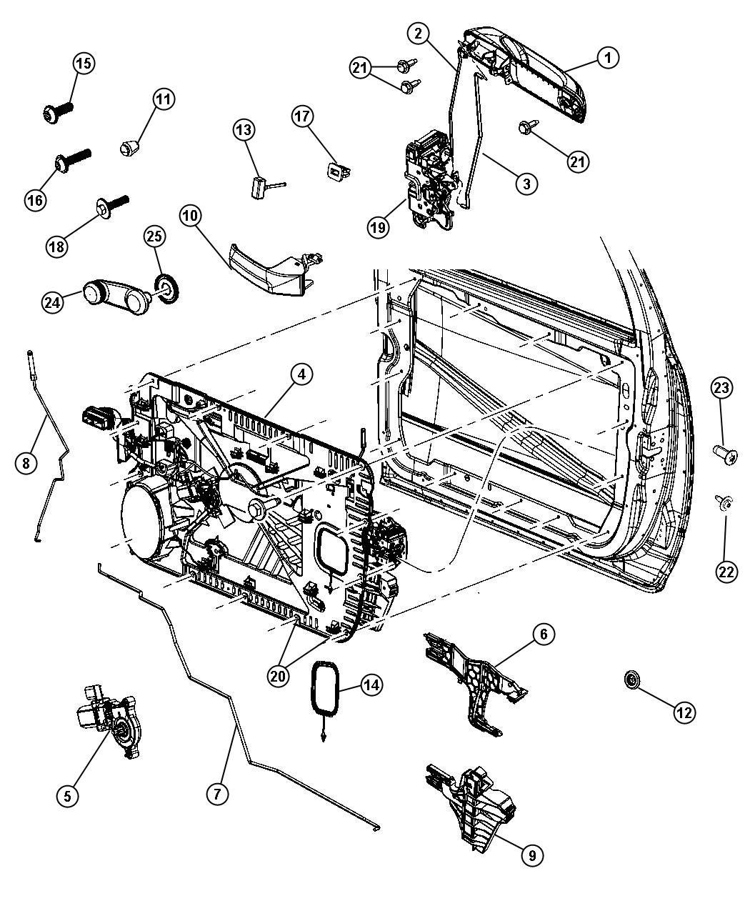 Diagram Front Door, Hardware Components. for your Dodge