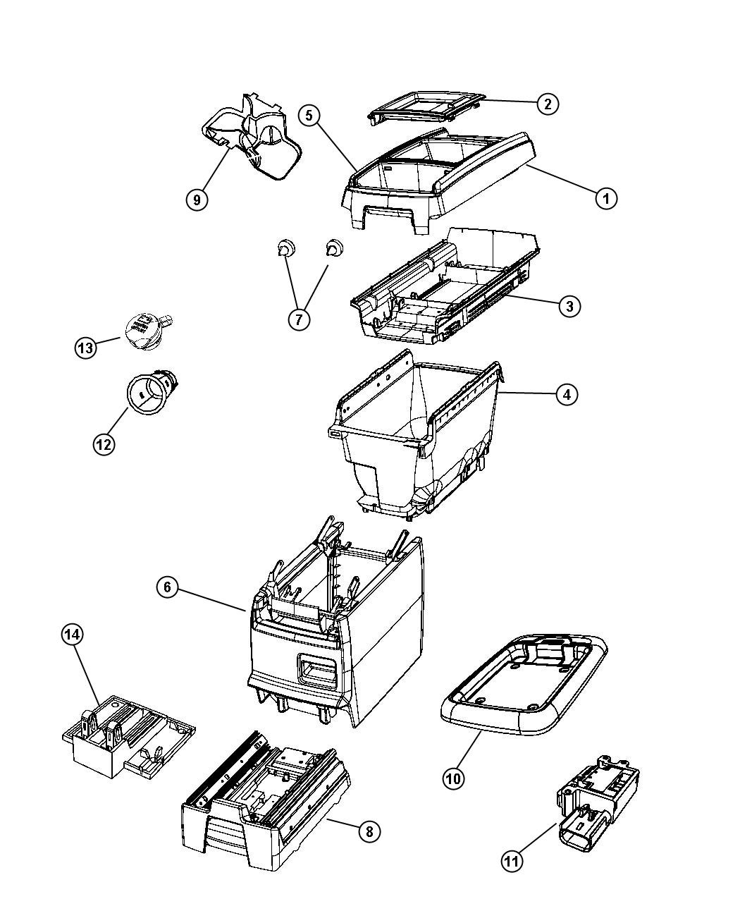 Diagram Floor Console Front. for your Dodge
