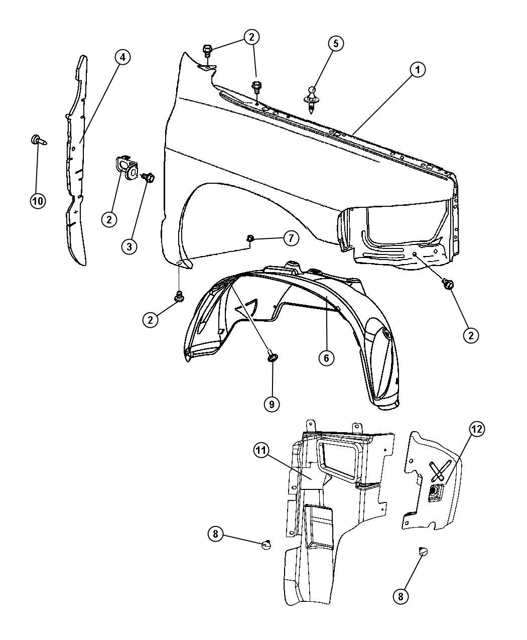 Diagram Front Fender. for your Dodge