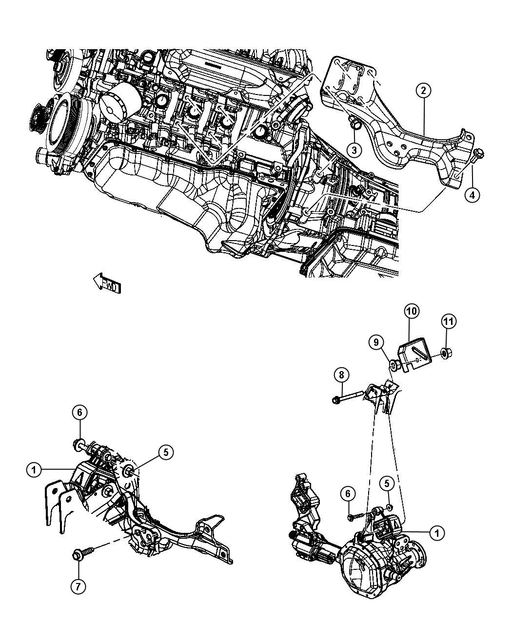 Diagram Engine Mounting Left Side 4WD 5.7L [5.7L Hemi VCT MDS Engine]. for your Dodge