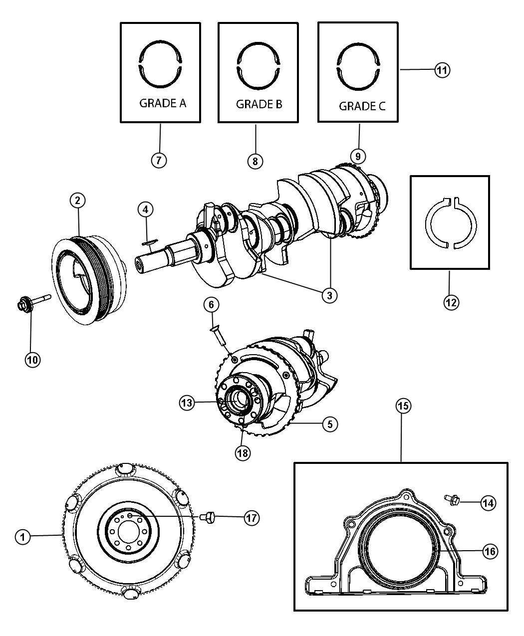 Crankshaft, Crankshaft Bearings, Damper And Flywheel 5.7L [5.7L V8 HEMI VVT ENGINE] Without MDS. Diagram