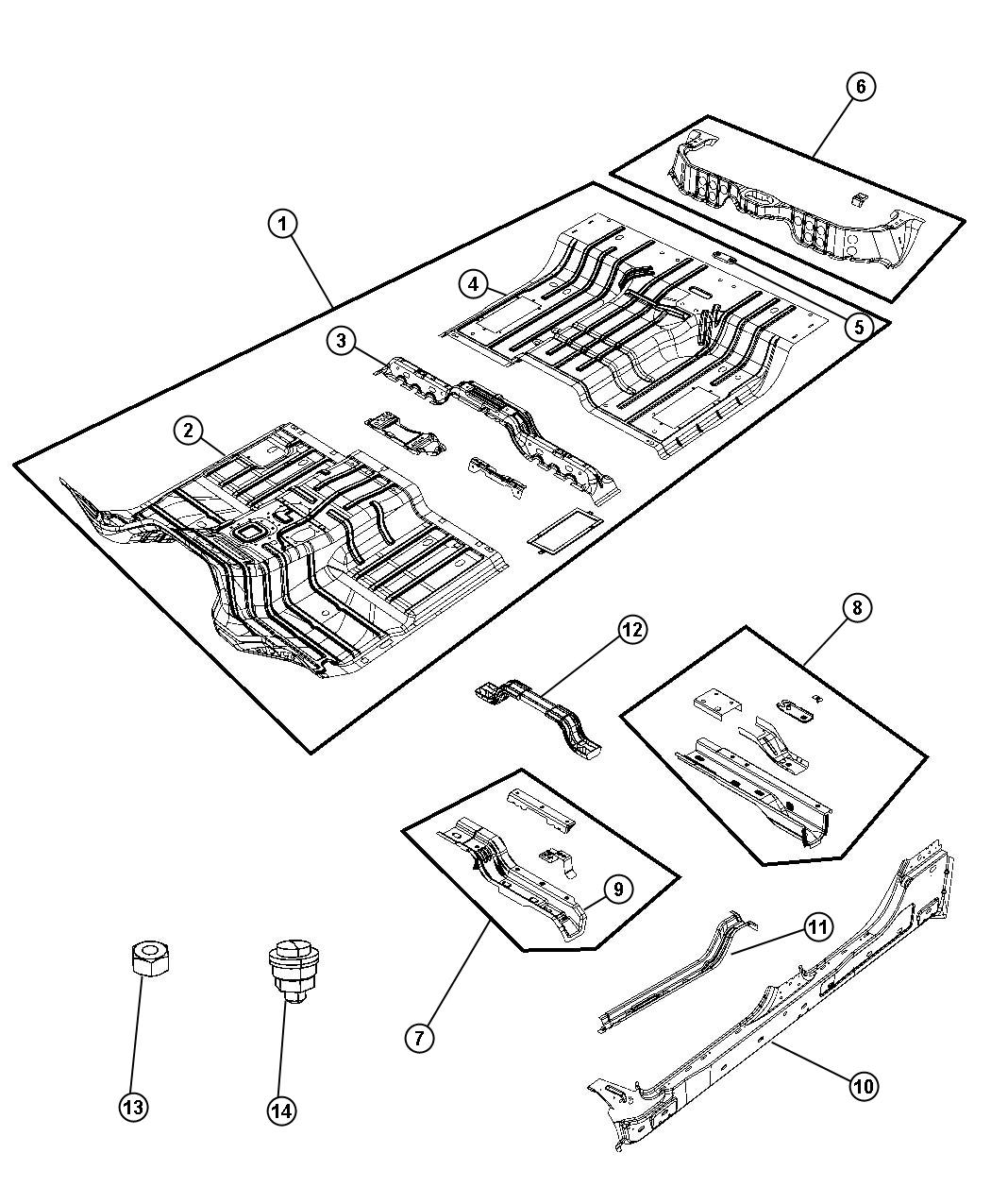 Diagram Floor Pan, Crew Cab. for your 2003 Chrysler 300  M 