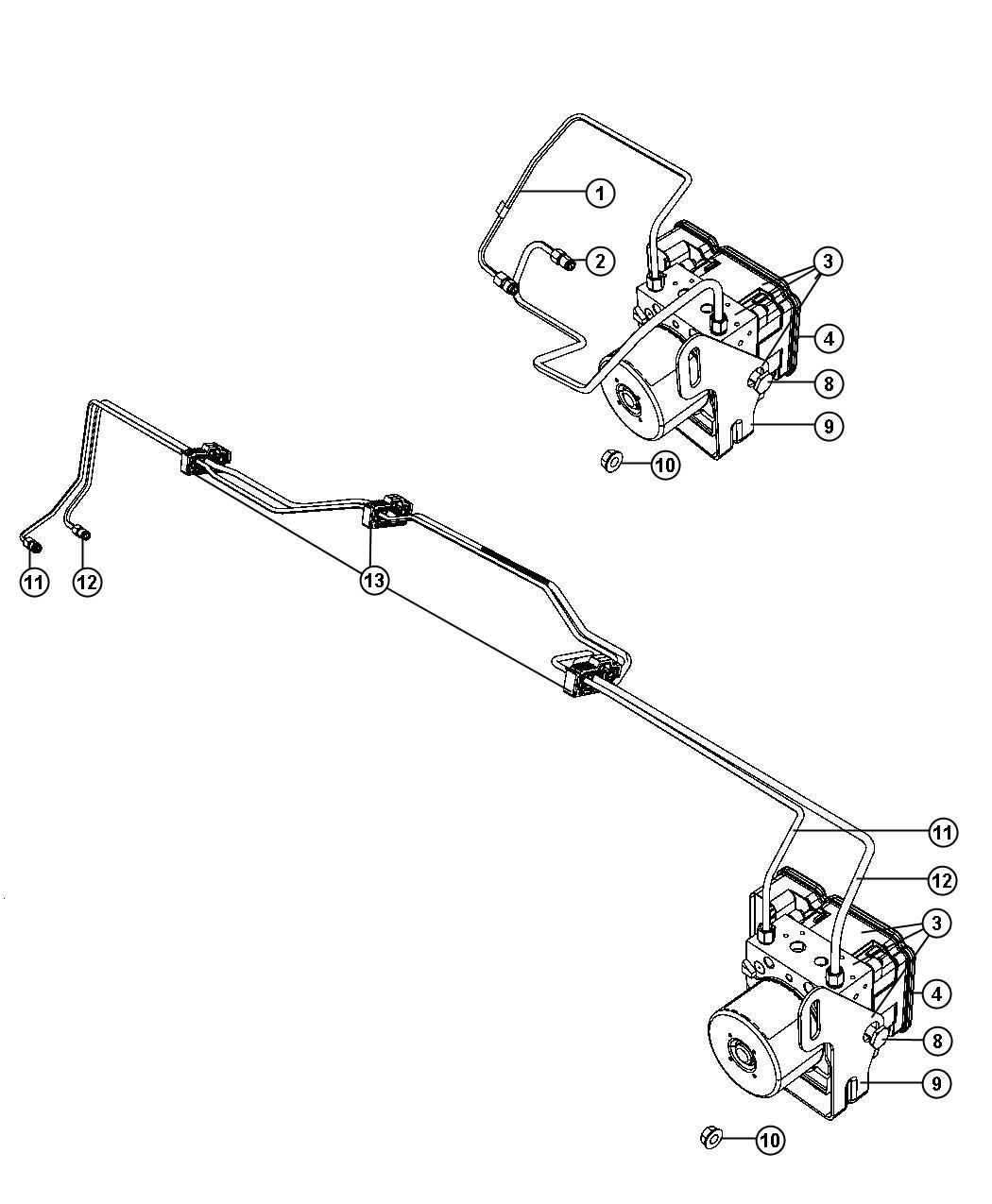 HCU and Tubes to Master Cylinder. Diagram