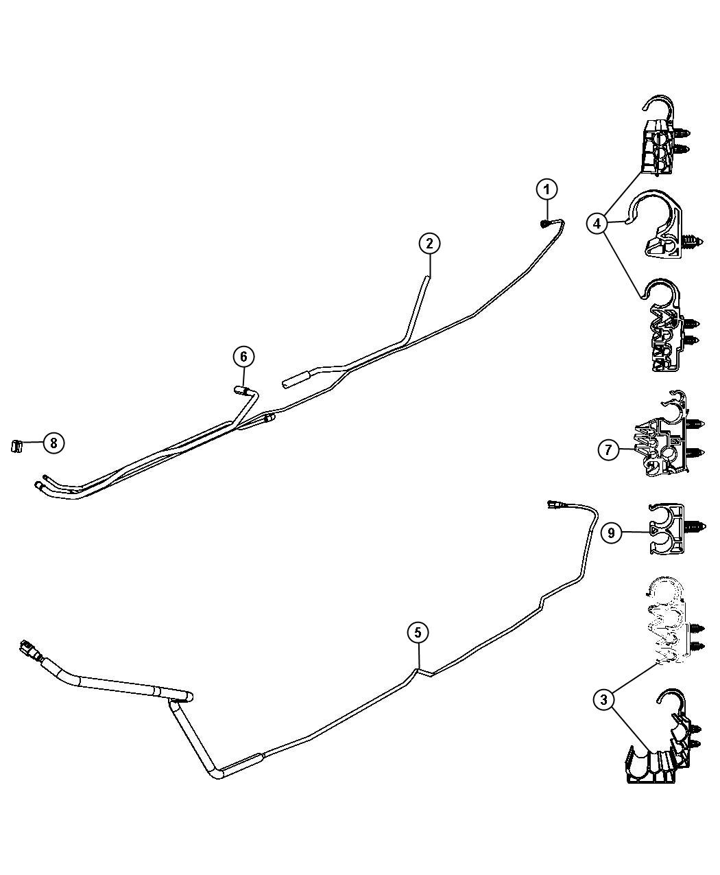 Fuel Lines, Rear, 5.7L [5.7L V8 HEMI VVT ENGINE] 5.9 [5.9L I6 HO CUMMINS TD ENGINE],6.7 [6.7L Cummins Turbo Diesel Engine]. Diagram