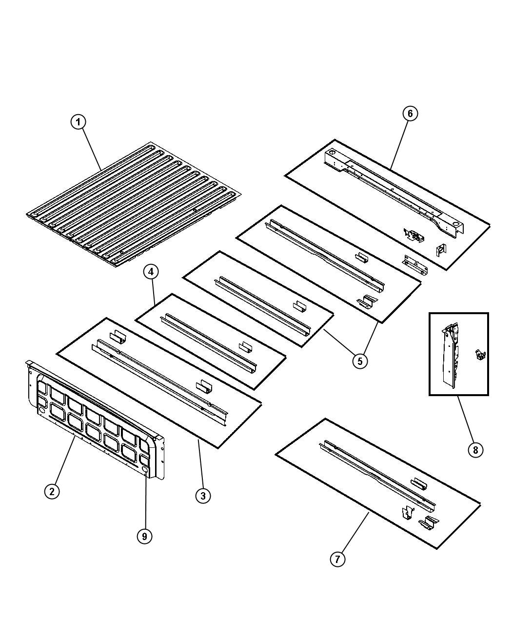 Diagram 8 Foot, Pick-up Box Crossmembers, Reinforcements. for your Chrysler 300  M