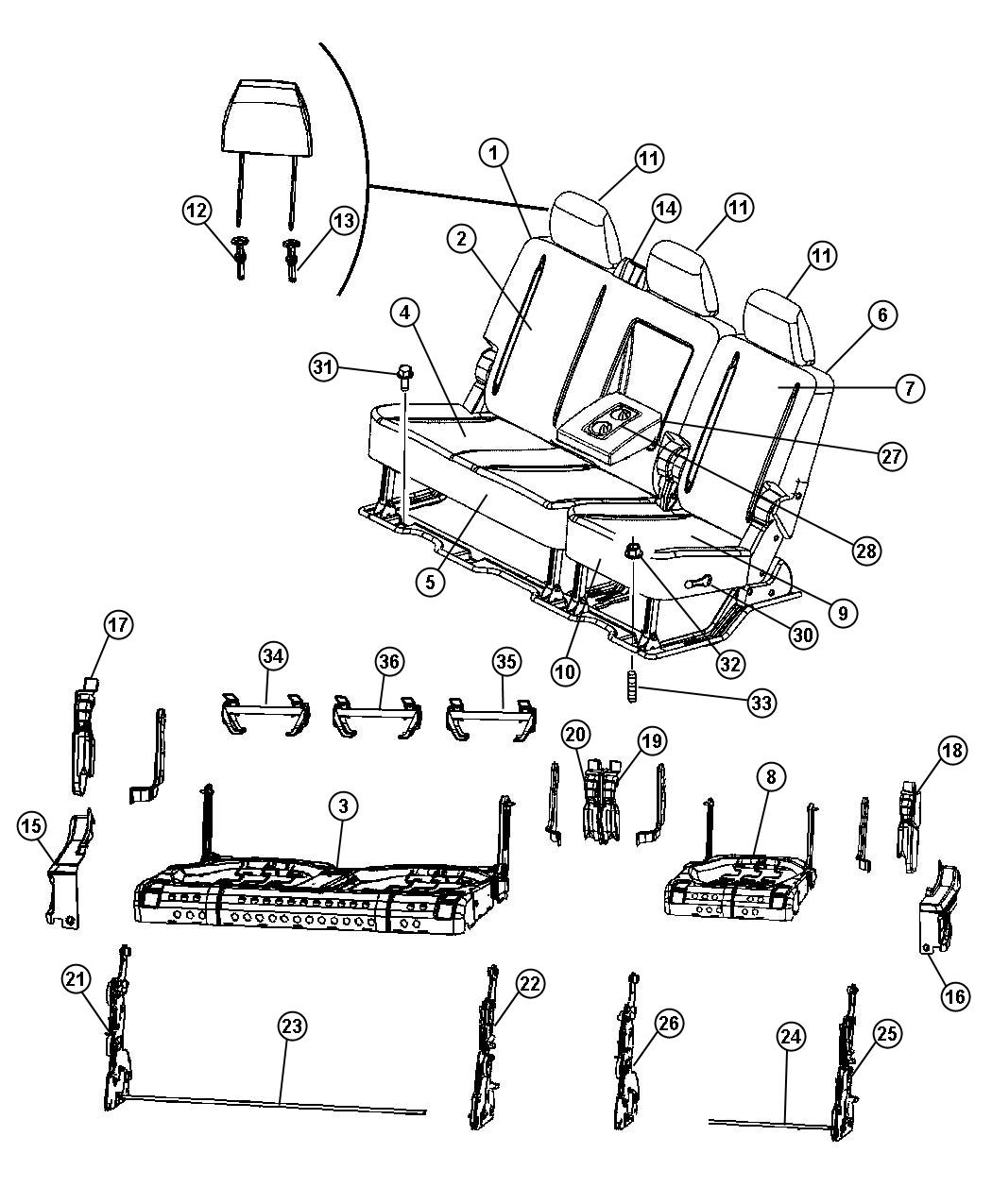 Diagram Rear Seat - Split Seat - Trim Code [VL] [GJ]. for your 2013 Dodge