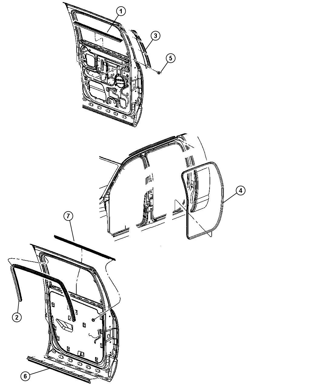 Diagram Weatherstrips, Rear Door, Mega Cab. for your Dodge