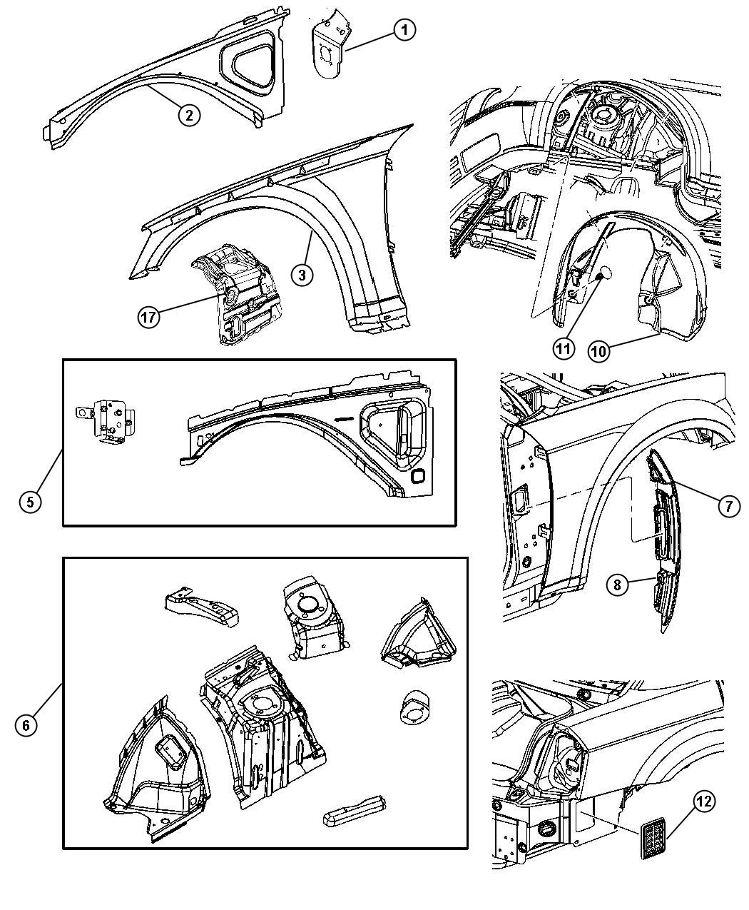 Diagram Front Fender. for your 2005 Dodge Magnum   