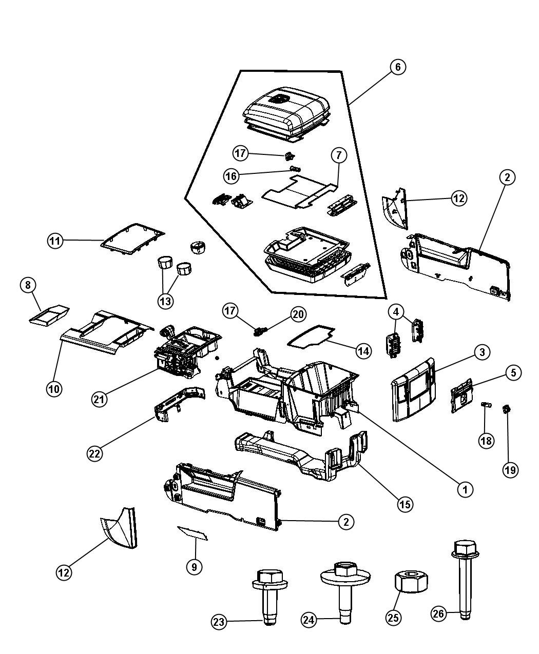 Floor Console Front. Diagram