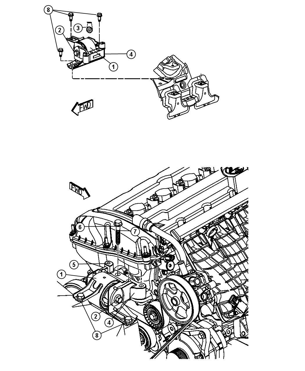 Diagram Engine Mounting Right Side 2.4L PZEV [2.4L 4 Cyl PZEV 16V Dual VVT Engine]. for your 1999 Chrysler 300  M 