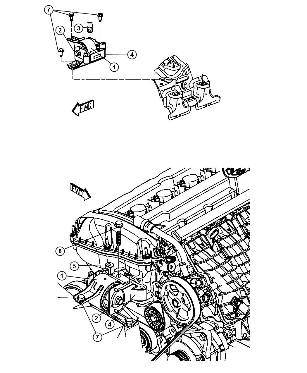 Diagram Engine Mounting Right Side FWD 2.0L [2.0L 4 Cyl DOHC 16V Dual VVT Engine]. for your 1999 Chrysler 300  M 