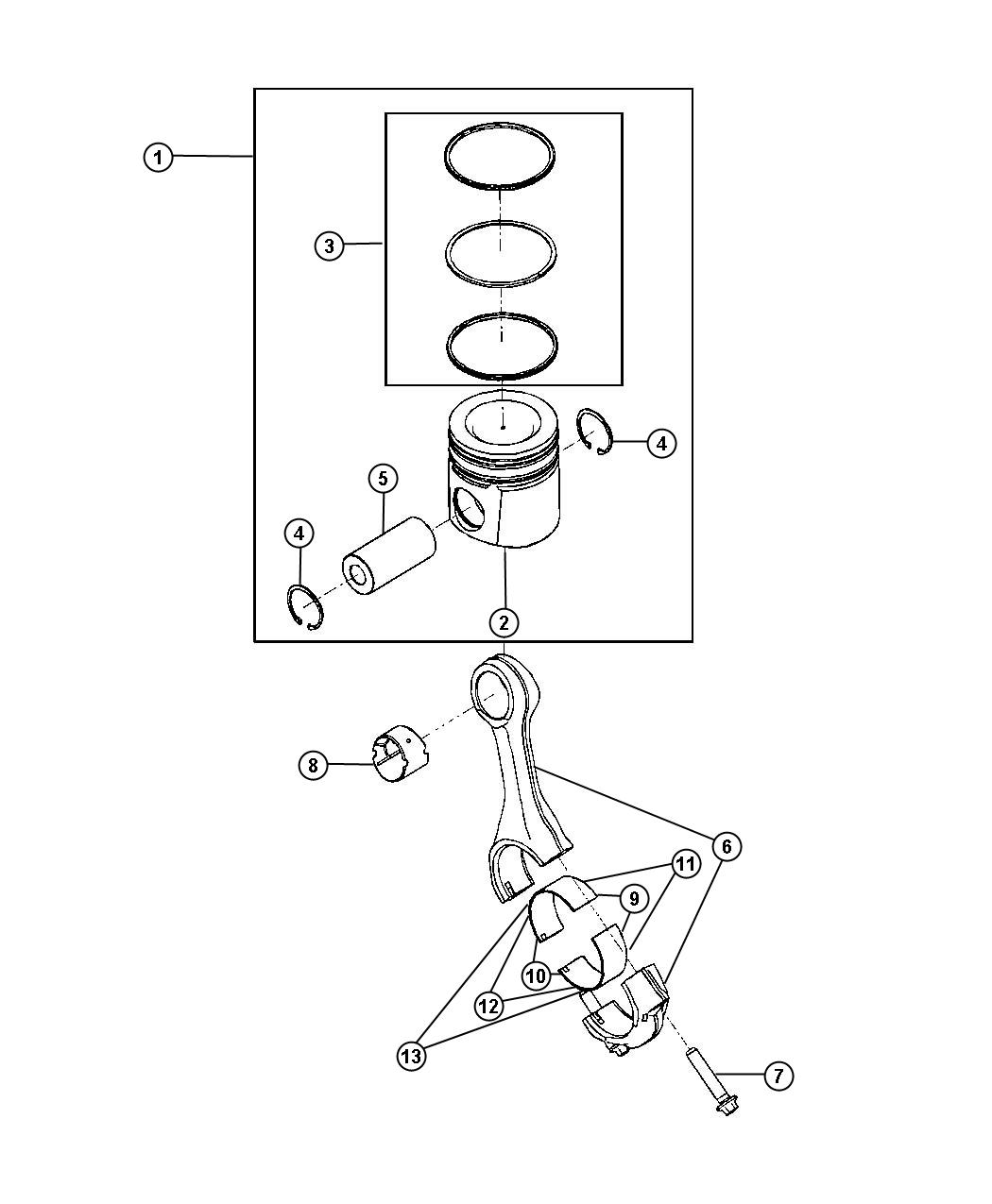 Diagram Pistons, Piston Rings, Connecting Rods, And Connecting Rods Bearings 6.7L Diesel [6.7L Cummins Turbo Diesel Engine]. for your 2000 Chrysler 300  M 