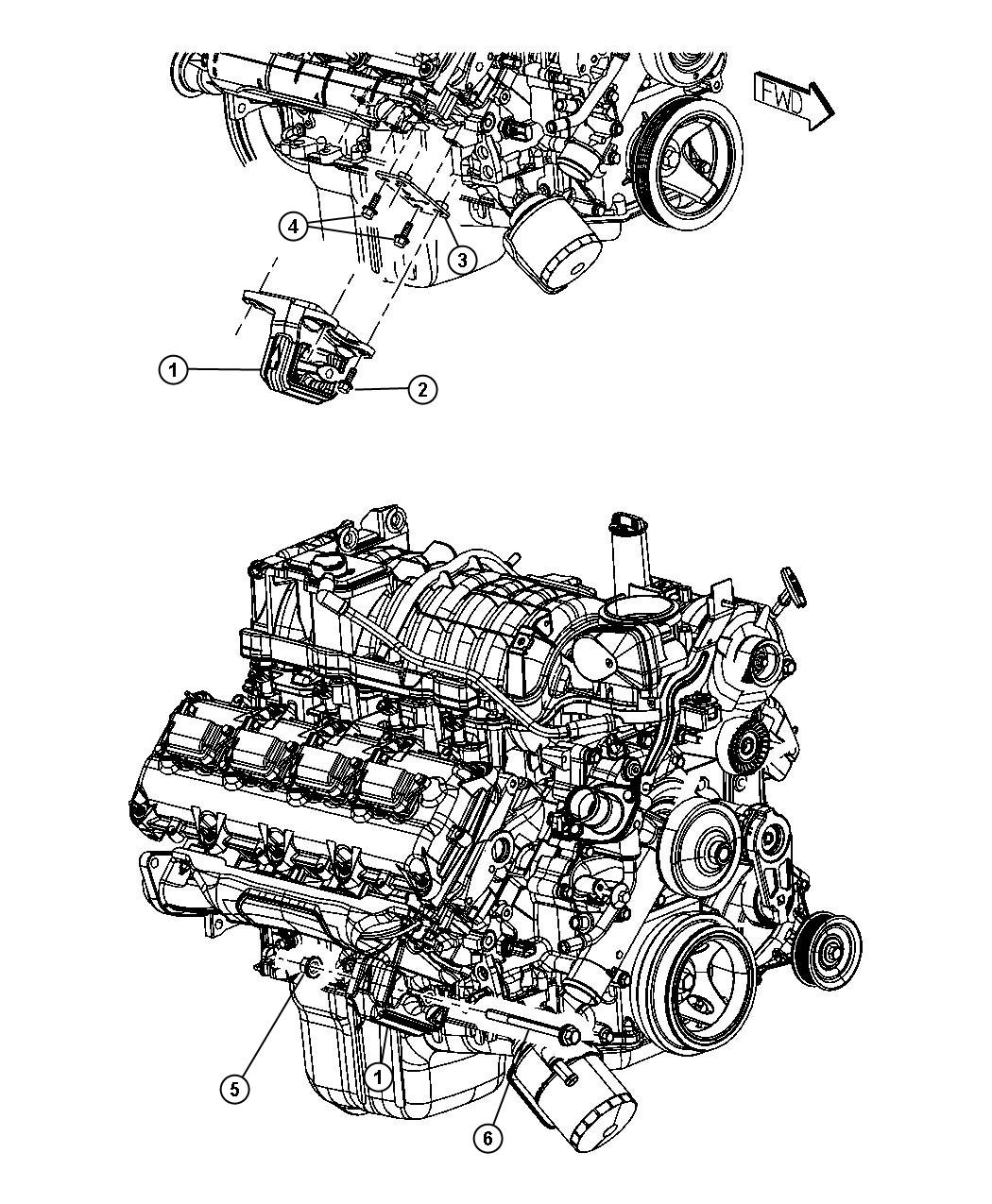 Diagram Engine Mounting Right Side 4WD 5.7L Without MDS [5.7L V8 HEMI VVT ENGINE]. for your Chrysler 300  M