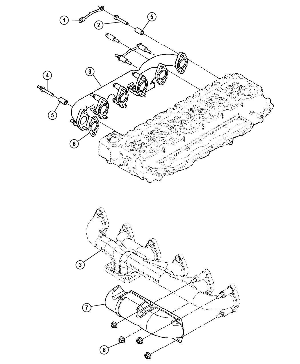 Diagram Exhaust Manifold And Heat Shield 5.9L Diesel [5.9L I6 HO CUMMINS TD ENGINE]. for your Dodge Ram 2500  