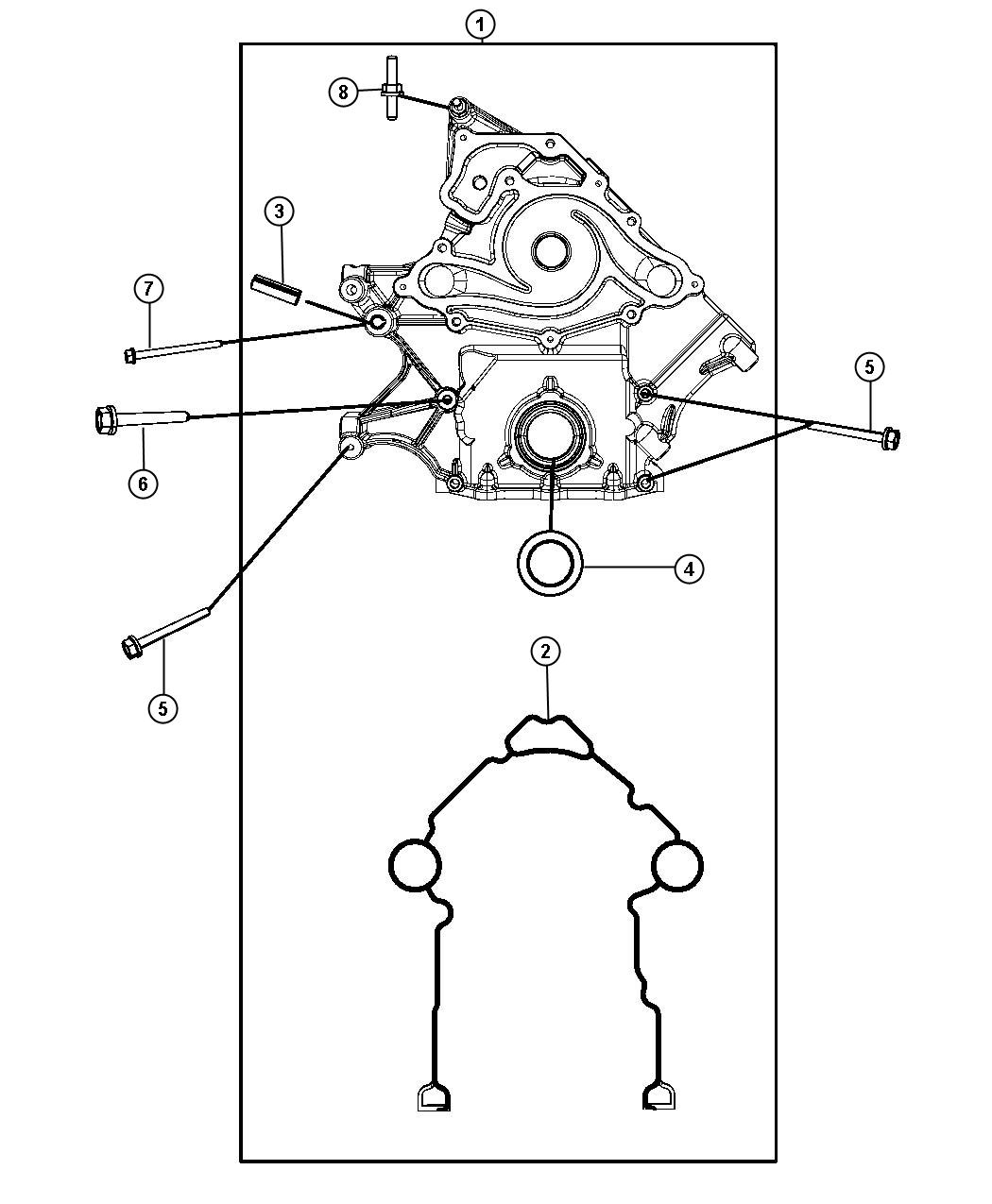 Diagram Timing Case Cover 6.1L [6.1L SRT HEMI V8 Engine]. for your 2008 Chrysler Aspen   