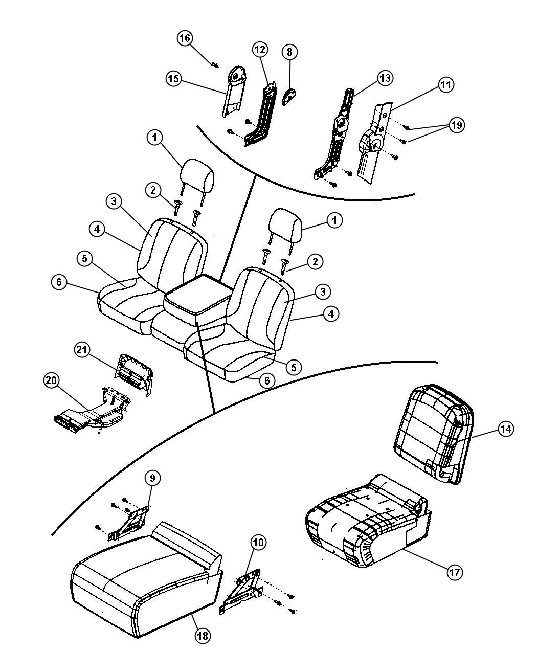 Diagram Front Seat - Split Seat - Trim Code [TX]. for your Dodge