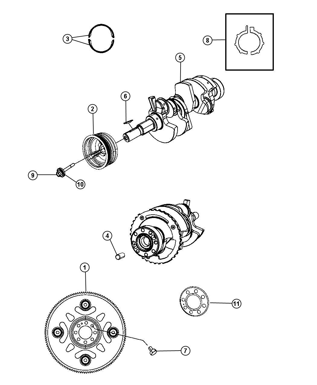 Crankshaft, Crankshaft Bearings, Damper And Flywheel 3.0L Diesel [3.0L V6 Turbo Diesel Engine]. Diagram