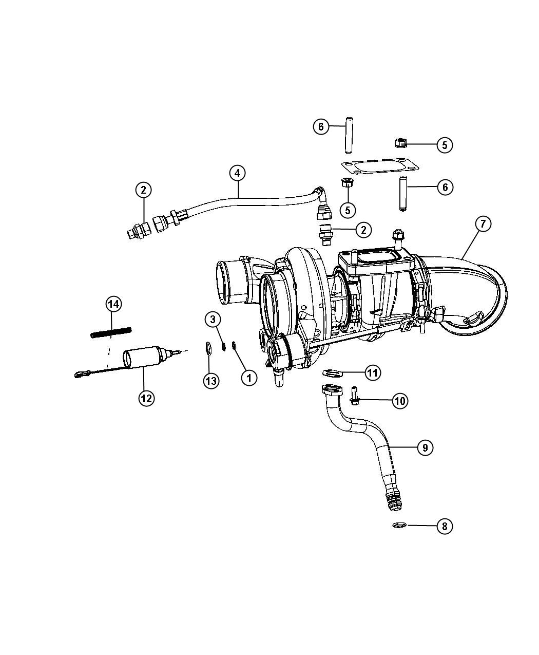 Diagram Turbocharger And Oil Hoses/Tubes 5.9L Diesel [5.9L I6 HO CUMMINS TD ENGINE]. for your Dodge Ram 2500  