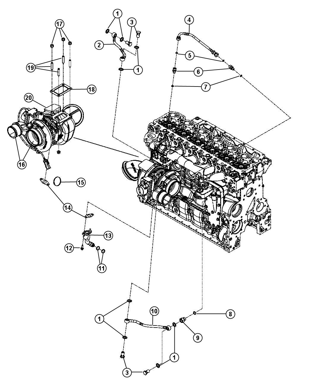 Diagram Turbocharger and Hoses / Tubes 6.7L Diesel [6.7L Cummins Turbo Diesel Engine]. for your Dodge