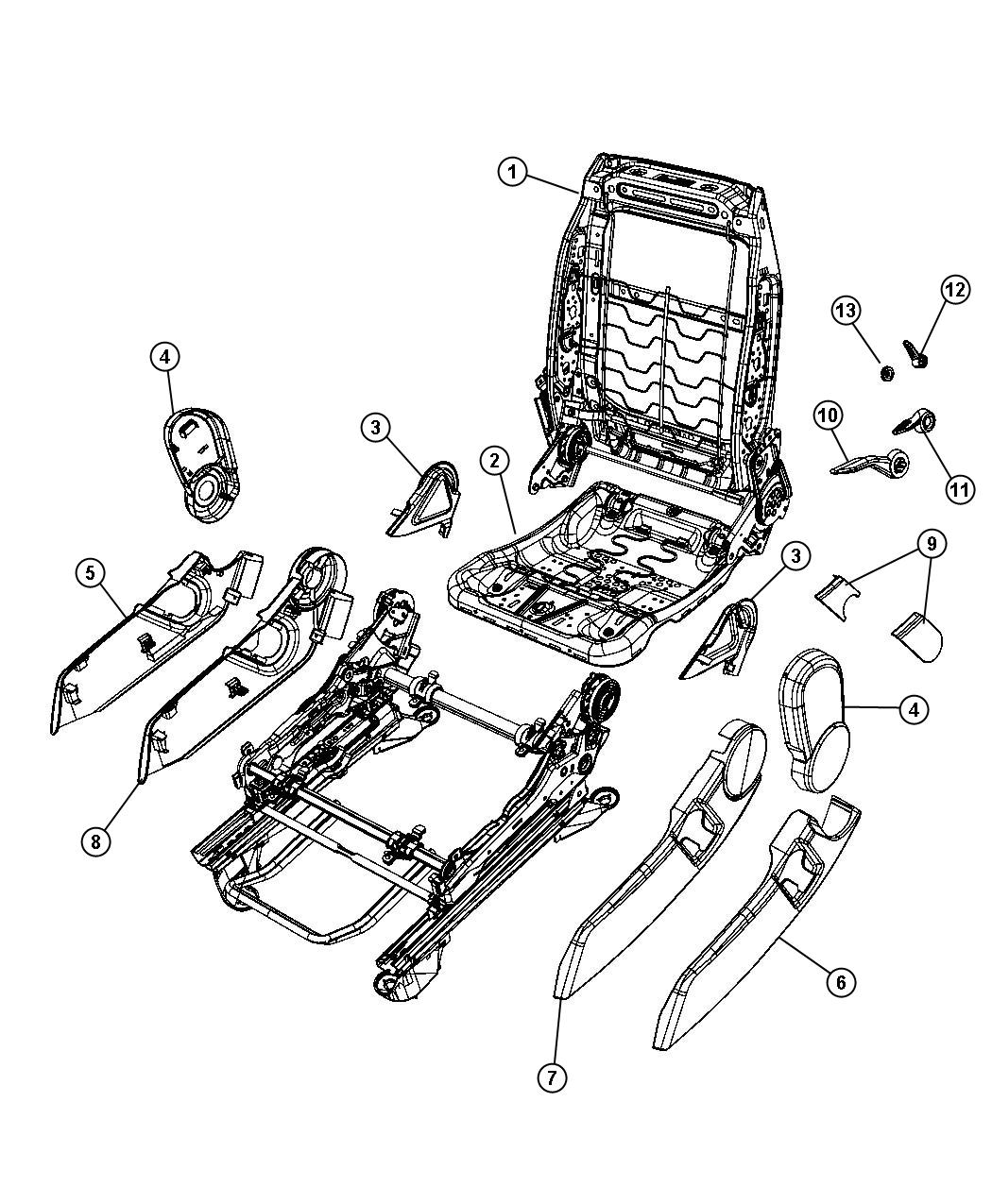Diagram Adjusters , Recliners and Shield - Passenger Seat - RHD. for your 2009 Jeep Patriot   