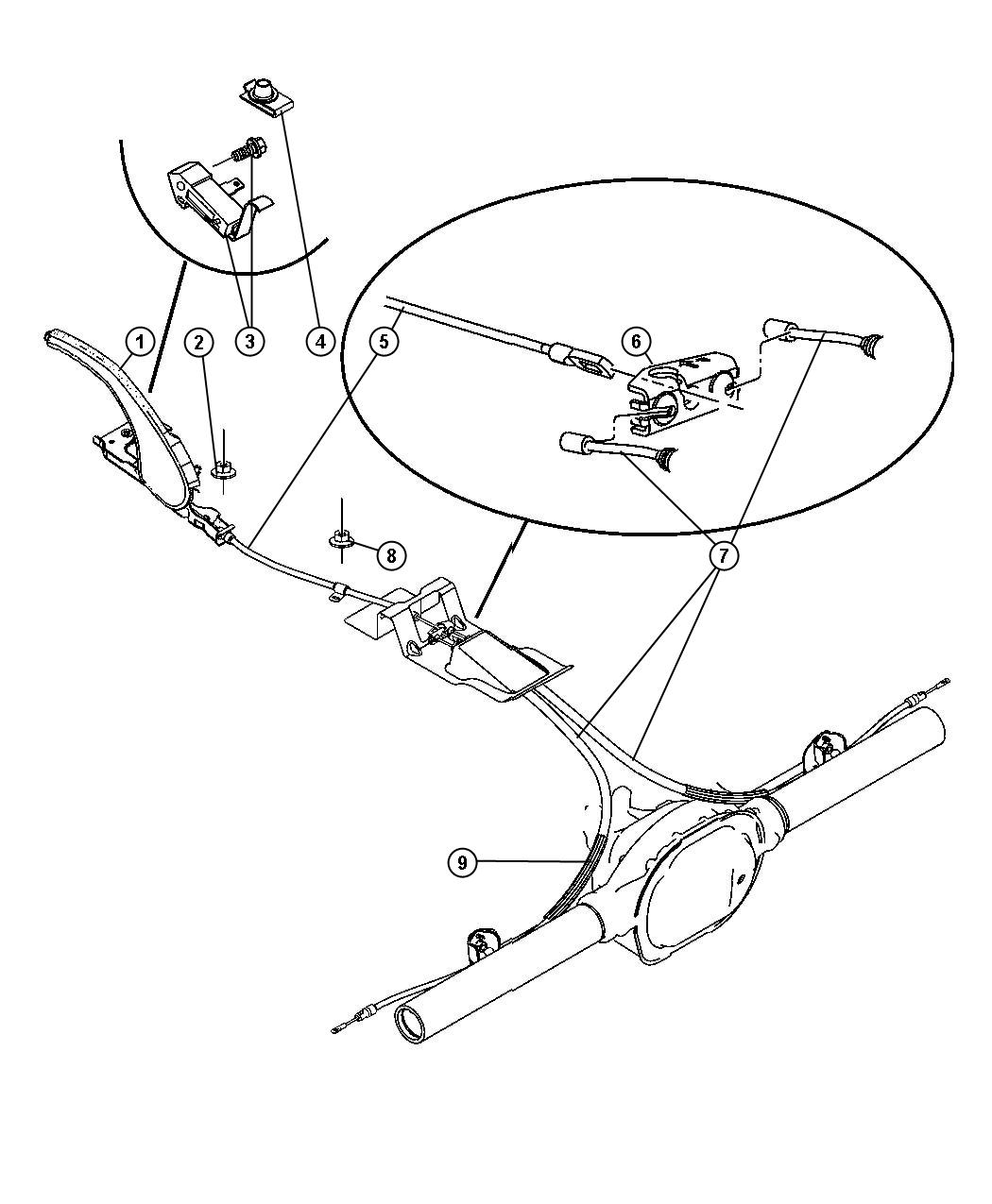 Diagram Park Brake Lever and Front and Rear Cables. for your Jeep Grand Cherokee  