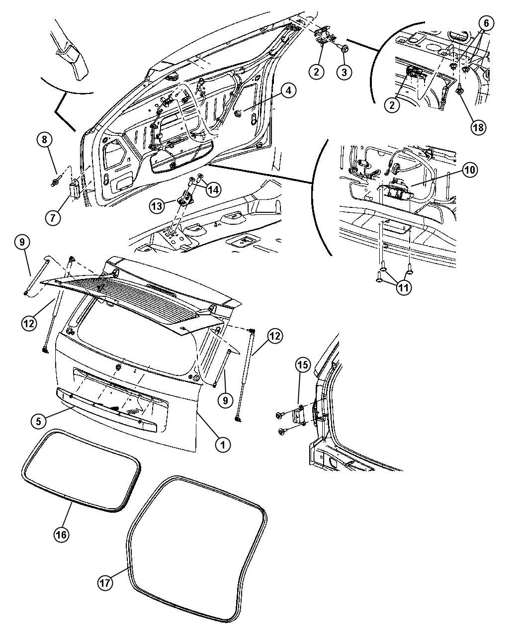 Liftgate, Latch and Hinges. Diagram